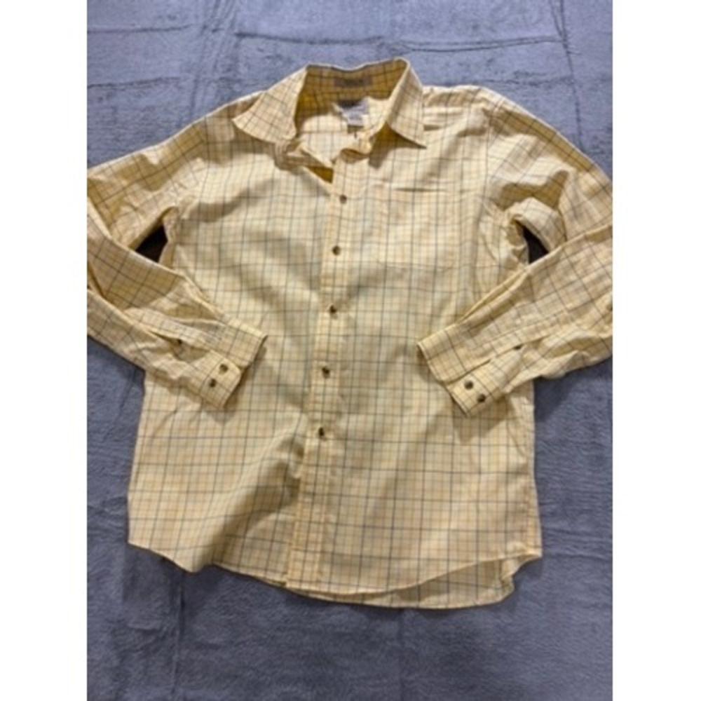 LL Bean Shirt Mens Medium‎ Yellow Check Button Down Wrinkle Free Casual